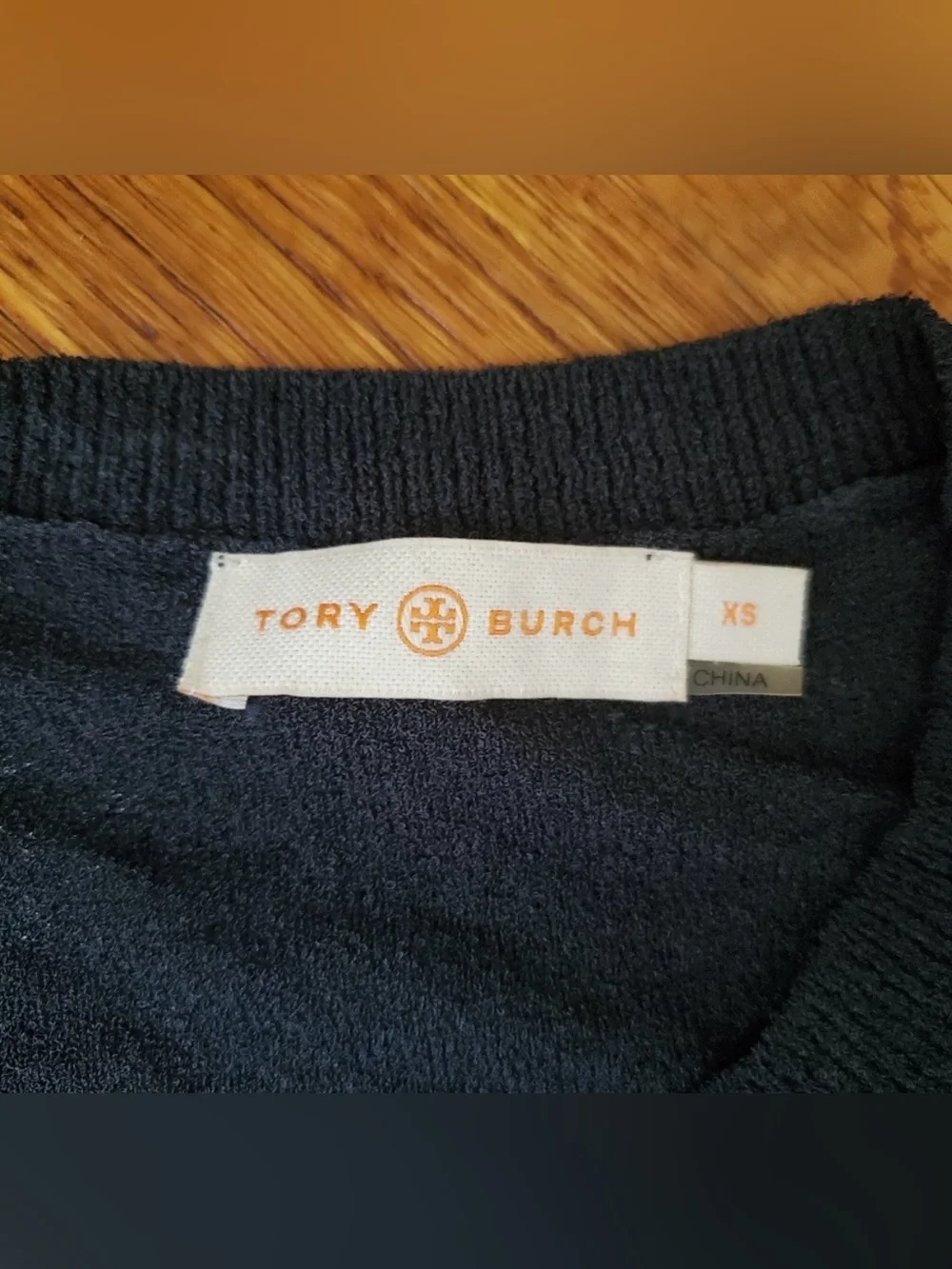 Tory Burch Pierce Navy Embellished Crystal Jewel Short Knit  Sleeve Sweater XS
